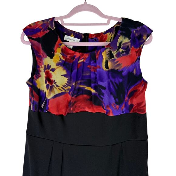 DressBarn Watercolor & Black Short Cap Sleeve To Knee Pencil Dress Size 12 - Picture 2 of 9